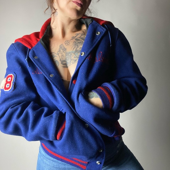 VINTAGE 1960s Lordstown Cheerleader Red Blue Letterman Jacket Delong - Picture 4 of 11